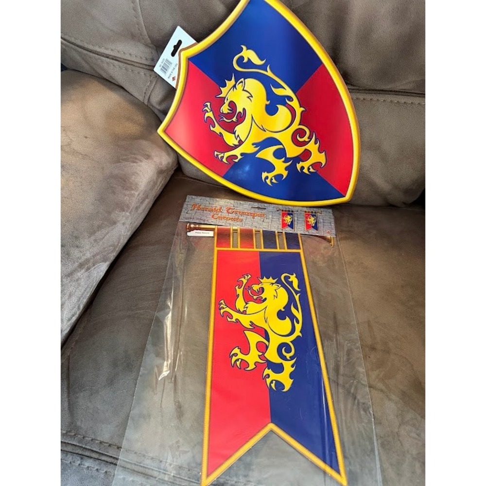 Beistle Medieval Herald Trumpet & Shield Cutouts Knight Party Decor 54325 54849